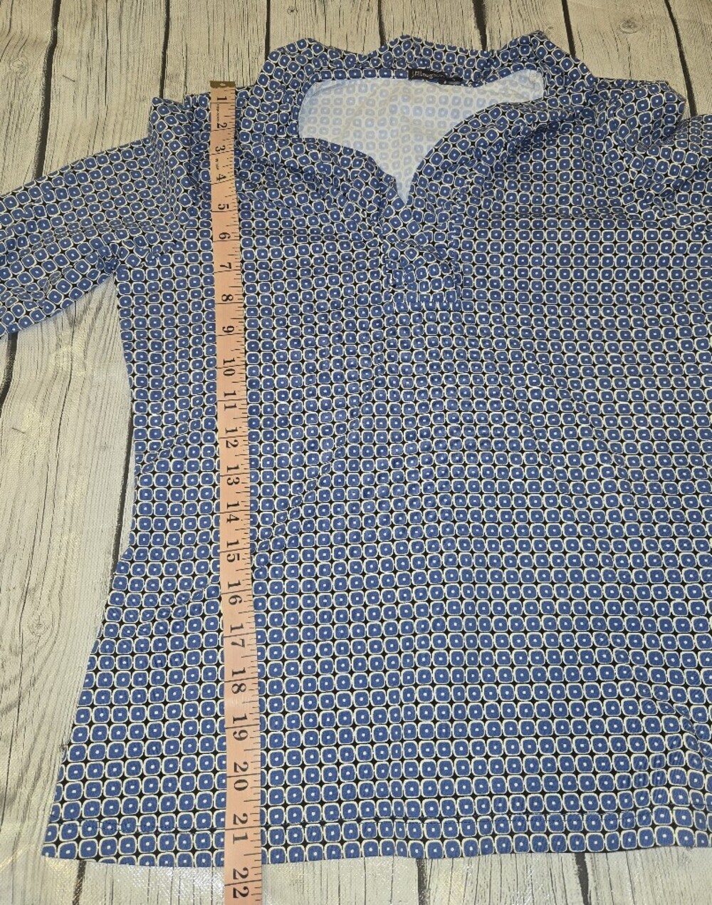 J.McLaughlin Blue Geometric Print 3/4 Sleeve Blouse Women's Size S - Picture 4 of 4